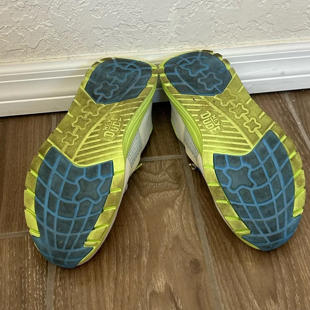 Hey Dude White and Blue Shoes with Green Accents - Picture 3 of 5
